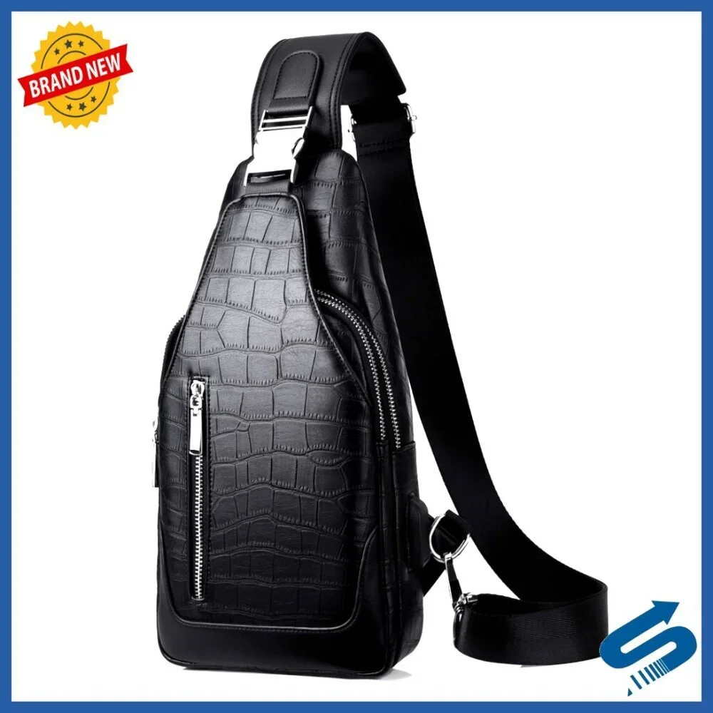 Men's Water Resistant PU Leather Sling Backpack Crossbody Travel Bag